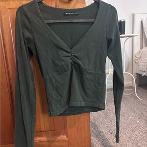Brandy Melville V-Neck Long Sleeve Green Top